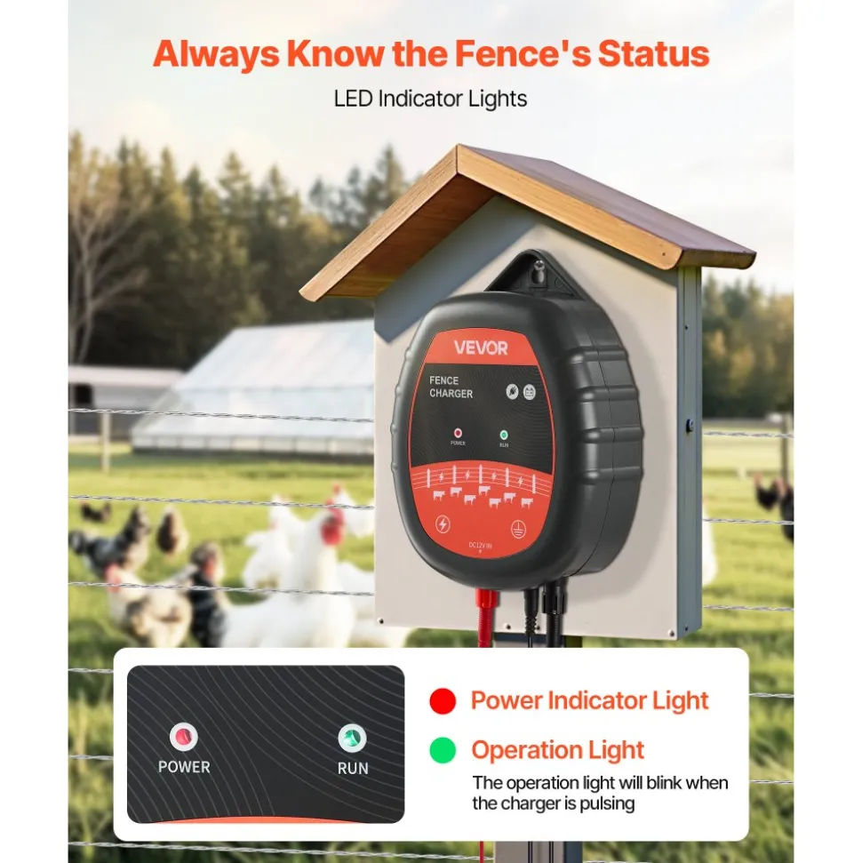 VEVOR Electric Fence Charger, 10kV 1J, AC DC Electric Fence Energizer with LED Indicator, 1.86 Miles Range, Powerful Plug-in Fences Charger, Prevents Wild Animals Intrusion for Livestock Poultry