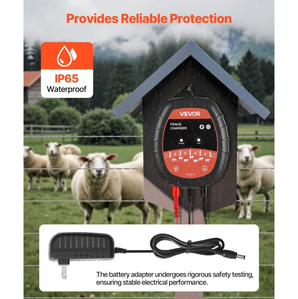 VEVOR Electric Fence Charger, 10kV 1J, AC DC Electric Fence Energizer with LED Indicator, 1.86 Miles Range, Powerful Plug-in Fences Charger, Prevents Wild Animals Intrusion for Livestock Poultry