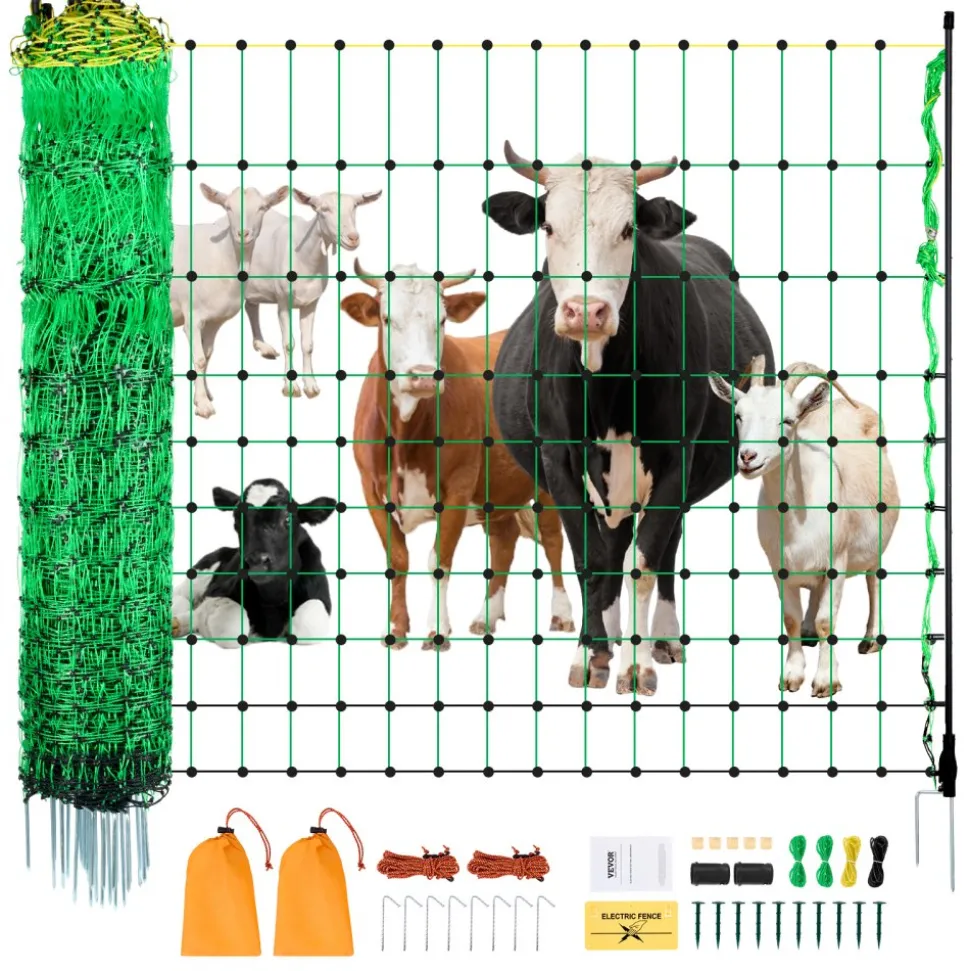 VEVOR Electric Fence Netting, 35" H x 164' L, PE Net Fencing with Posts & Double-Spiked Stakes, Utility Portable Mesh for Goats, Sheep, Lambs, Deer, Hogs, Dogs, Used in Backyards, Farms, and Ranches