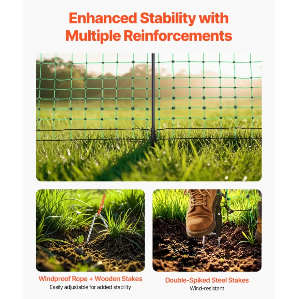 VEVOR Electric Fence Netting, 50" H x 164' L, Livestock Net Fencing with Posts & Stakes, Portable Mesh Nets for Goats, Sheep, Deer, Hogs, Dogs, Electric Fencing for Backyards, Gardens, Farms, Ranches