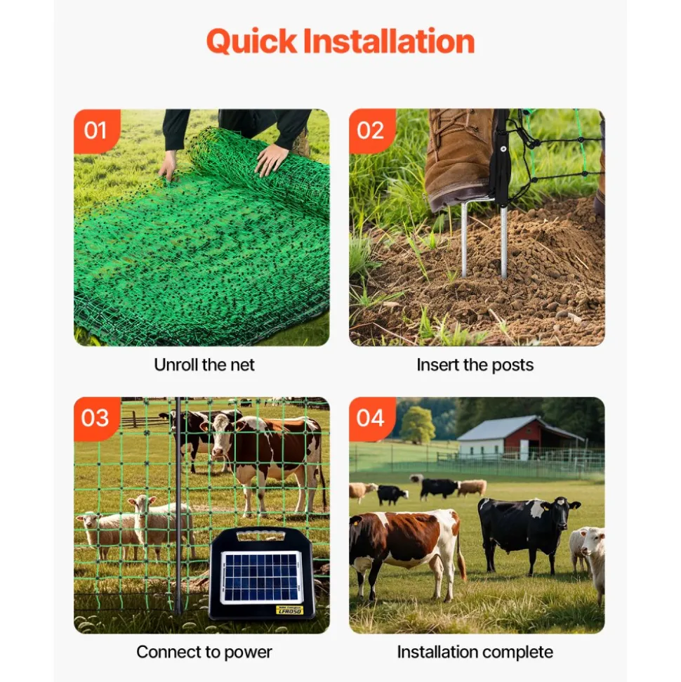 VEVOR Electric Fence Netting, 50" H x 164' L, Livestock Net Fencing with Posts & Stakes, Portable Mesh Nets for Goats, Sheep, Deer, Hogs, Dogs, Electric Fencing for Backyards, Gardens, Farms, Ranches