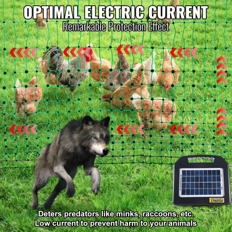 VEVOR Electric Fence Netting, 48" H x 168' L, PE Net Fencing Kit with Posts & Double-Spiked Stakes, Utility Portable Mesh for Chickens, Ducks, Geese, Rabbits, Used in Backyards, Farms, and Ranches