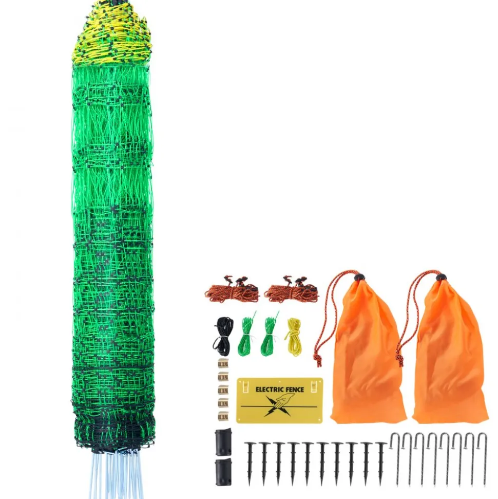 VEVOR Electric Fence Netting, 48" H x 168' L, PE Net Fencing Kit with Posts & Double-Spiked Stakes, Utility Portable Mesh for Chickens, Ducks, Geese, Rabbits, Used in Backyards, Farms, and Ranches