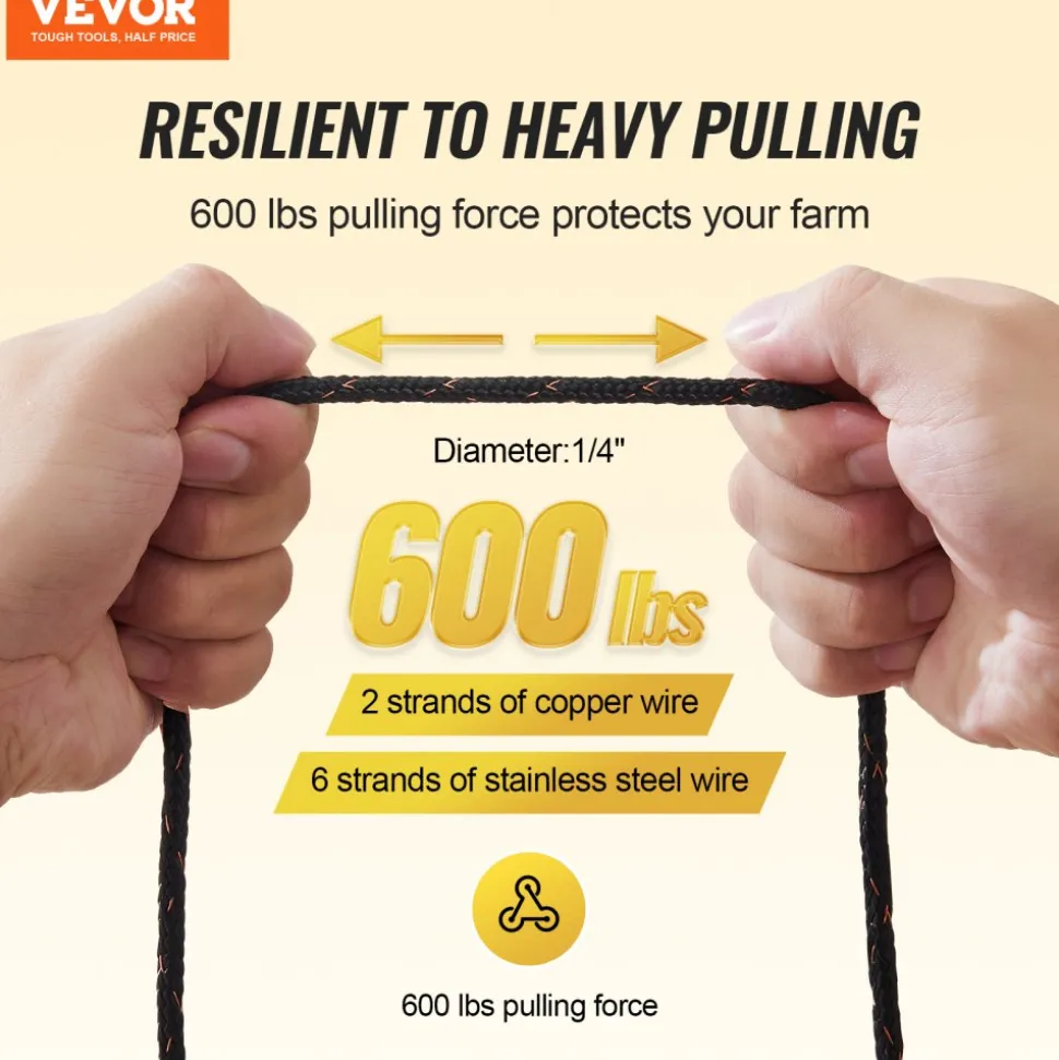 VEVOR Electric Fence Wire, 1000Ft 305M Portable Polywire, 1/4" Diameter 2 Copper Strands for Reliable Conductivity and Rust Resistance, Fencing Rope Line for Horse, Cattle, Livestock