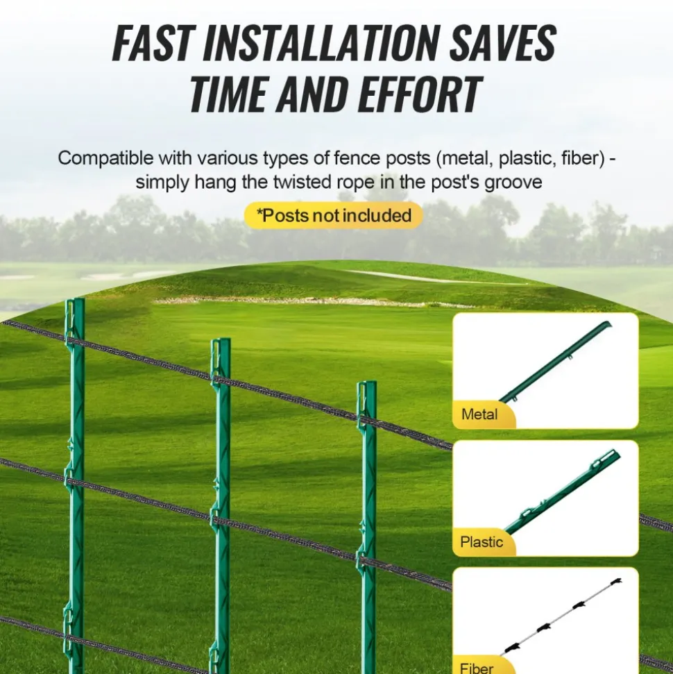 VEVOR Electric Fence Wire, 1000Ft 305M Portable Polywire, 1/4" Diameter 2 Copper Strands for Reliable Conductivity and Rust Resistance, Fencing Rope Line for Horse, Cattle, Livestock