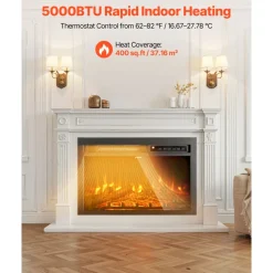 VEVOR Electric Fireplace Insert, 26 inch Recessed and Wall Mounted with Adjustable Flame Color Brightness & 8h Timer & Remote Control, Indoor Heater w/ 750W/1500W Dual Heating Modes, 5000BTU Black