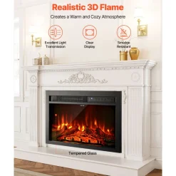 VEVOR Electric Fireplace Insert, 26 inch Recessed and Wall Mounted with Adjustable Flame Color Brightness & 8h Timer & Remote Control, Indoor Heater w/ 750W/1500W Dual Heating Modes, 5000BTU Black