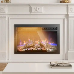 VEVOR Electric Fireplace Insert, 26 inch Recessed and Wall Mounted with Adjustable Flame Color Brightness & 8h Timer & Remote Control, Indoor Heater w/ 750W/1500W Dual Heating Modes, 5000BTU Black
