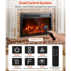VEVOR Electric Fireplace Insert, 26 inch Recessed and Wall Mounted with Adjustable Flame Color Brightness & 8h Timer & Remote Control, Indoor Heater w/ 750W/1500W Dual Heating Modes, 5000BTU Black