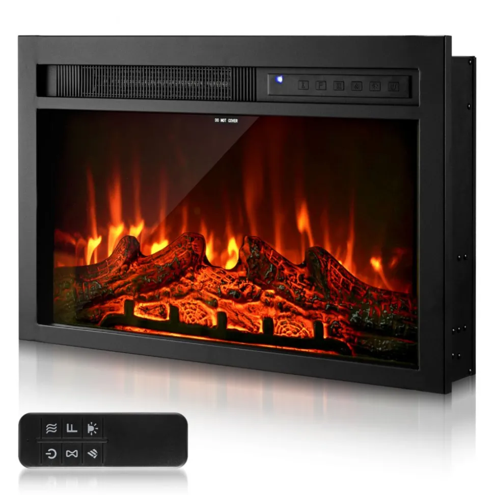 VEVOR Electric Fireplace Insert, 26 inch Recessed and Wall Mounted with Adjustable Flame Color Brightness & 8h Timer & Remote Control, Indoor Heater w/ 750W/1500W Dual Heating Modes, 5000BTU Black