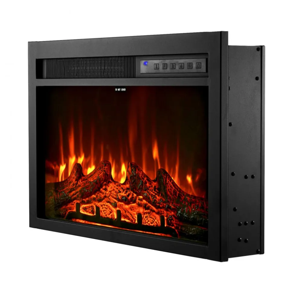 VEVOR Electric Fireplace Insert, 26 inch Recessed and Wall Mounted with Adjustable Flame Color Brightness & 8h Timer & Remote Control, Indoor Heater w/ 750W/1500W Dual Heating Modes, 5000BTU Black