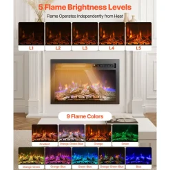 VEVOR Electric Fireplace Insert, 26 inch Recessed and Wall Mounted with Adjustable Flame Color Brightness & 8h Timer & Remote Control, Indoor Heater w/ 750W/1500W Dual Heating Modes, 5000BTU Black