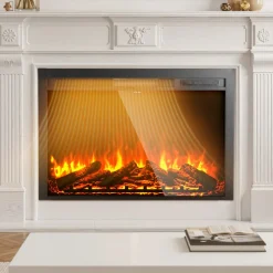 VEVOR Electric Fireplace Insert, 40 inch Recessed and Wall Mounted with Adjustable Flame Color Brightness & 8h Timer & Remote Control, Indoor Heater w/ 750W/1500W Dual Heating Modes, 5000BTU Black