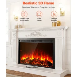 VEVOR Electric Fireplace Insert, 40 inch Recessed and Wall Mounted with Adjustable Flame Color Brightness & 8h Timer & Remote Control, Indoor Heater w/ 750W/1500W Dual Heating Modes, 5000BTU Black