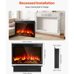 VEVOR Electric Fireplace Insert, 40 inch Recessed and Wall Mounted with Adjustable Flame Color Brightness & 8h Timer & Remote Control, Indoor Heater w/ 750W/1500W Dual Heating Modes, 5000BTU Black