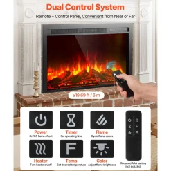 VEVOR Electric Fireplace Insert, 40 inch Recessed and Wall Mounted with Adjustable Flame Color Brightness & 8h Timer & Remote Control, Indoor Heater w/ 750W/1500W Dual Heating Modes, 5000BTU Black