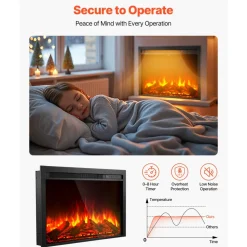 VEVOR Electric Fireplace Insert, 40 inch Recessed and Wall Mounted with Adjustable Flame Color Brightness & 8h Timer & Remote Control, Indoor Heater w/ 750W/1500W Dual Heating Modes, 5000BTU Black