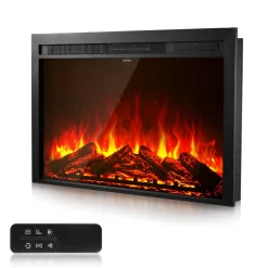 VEVOR Electric Fireplace Insert, 40 inch Recessed and Wall Mounted with Adjustable Flame Color Brightness & 8h Timer & Remote Control, Indoor Heater w/ 750W/1500W Dual Heating Modes, 5000BTU Black