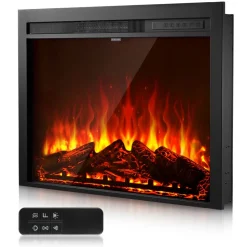 VEVOR Electric Fireplace Insert, 35 inch Recessed and Wall Mounted with Adjustable Flame Color Brightness & 8h Timer & Remote Control, Indoor Heater w/ 750W/1500W Dual Heating Modes, 5000BTU Black