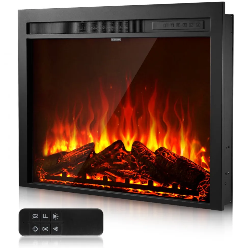 VEVOR Electric Fireplace Insert, 35 inch Recessed and Wall Mounted with Adjustable Flame Color Brightness & 8h Timer & Remote Control, Indoor Heater w/ 750W/1500W Dual Heating Modes, 5000BTU Black