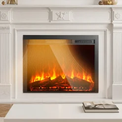 VEVOR Electric Fireplace Insert, 35 inch Recessed and Wall Mounted with Adjustable Flame Color Brightness & 8h Timer & Remote Control, Indoor Heater w/ 750W/1500W Dual Heating Modes, 5000BTU Black