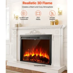VEVOR Electric Fireplace Insert, 35 inch Recessed and Wall Mounted with Adjustable Flame Color Brightness & 8h Timer & Remote Control, Indoor Heater w/ 750W/1500W Dual Heating Modes, 5000BTU Black