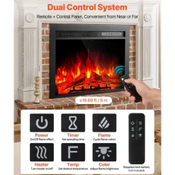 VEVOR Electric Fireplace Insert, 28.5 inch Recessed and Wall Mounted with Adjustable Flame Color Brightness & 8h Timer & Remote Control, Indoor Heater w/ 750W/1500W Dual Heating Modes, 5000BTU Black