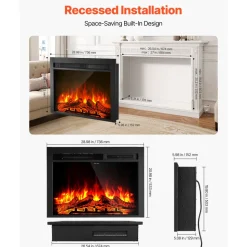 VEVOR Electric Fireplace Insert, 28.5 inch Recessed and Wall Mounted with Adjustable Flame Color Brightness & 8h Timer & Remote Control, Indoor Heater w/ 750W/1500W Dual Heating Modes, 5000BTU Black
