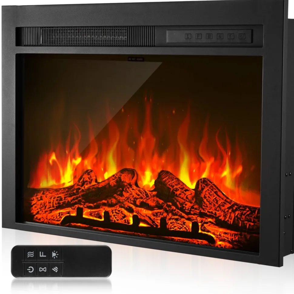 VEVOR Electric Fireplace Insert, 28.5 inch Recessed and Wall Mounted with Adjustable Flame Color Brightness & 8h Timer & Remote Control, Indoor Heater w/ 750W/1500W Dual Heating Modes, 5000BTU Black