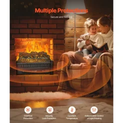 VEVOR Electric Fireplace Log, 20 inch Fireplace Insert Log Heater, with Remote Controller, 5 Adjustable Flame Brightness, 24H Timer, Overheat Protection, Thermostat, for Home and Office Decor Black