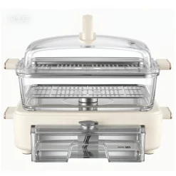VEVOR Electric Food Steamer 6.3 QT Glass with 2-Tier Stainless Steel Trays, 1200W Vegetable Steamer for Cooking, 1-3 Servings, Pre-Programmed Settings, Delay Start, for Veggies, Seafood & Rice, White