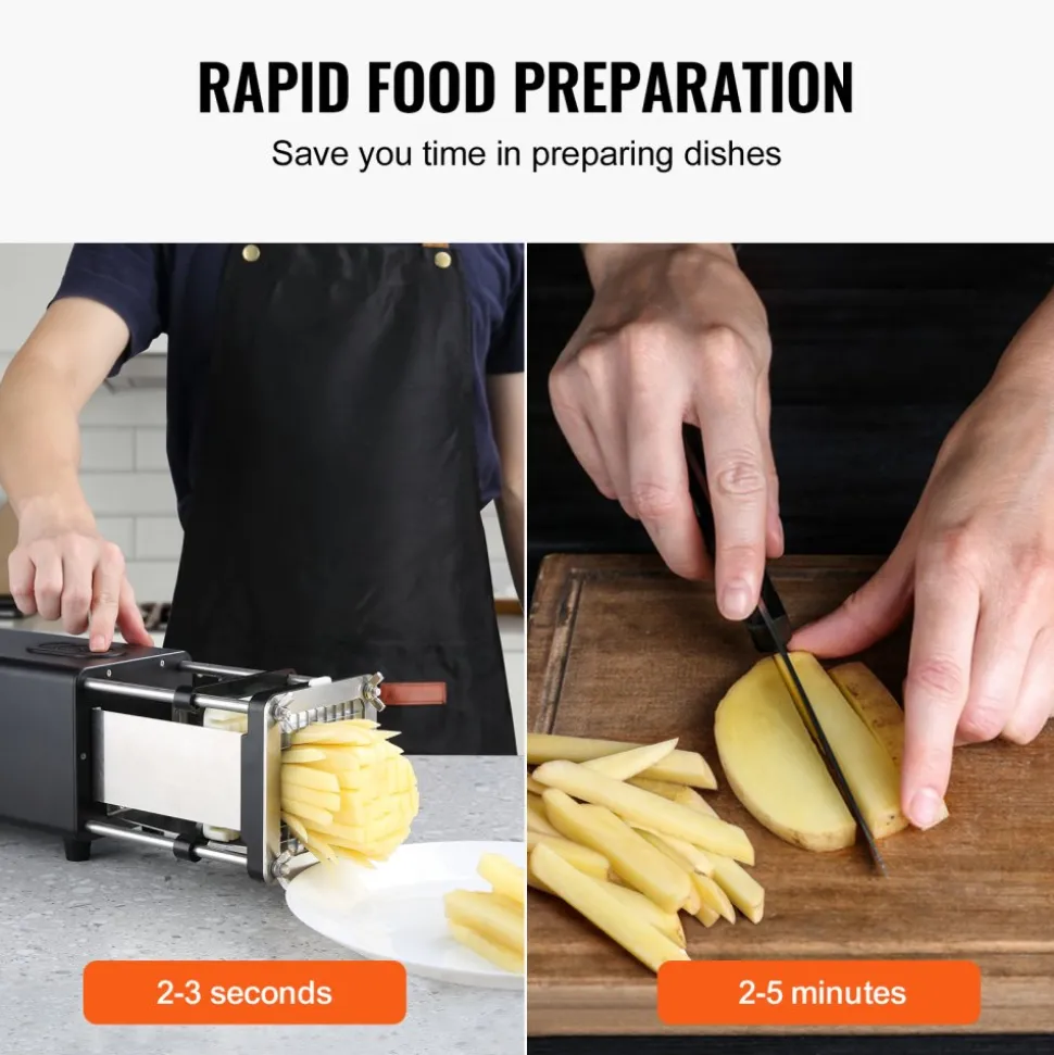 VEVOR Electric French Fry Cutter, Potato Slicer with 1/2-Inch and 3/8-Inch Stainless Steel Blades, Potato Cutter Chopper w/ Anti-slip Feet, Great for Potato, French Fries, Cucumber, Vegetables, Carrot