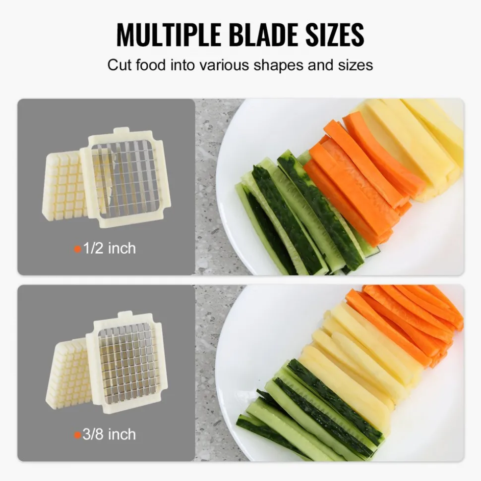 VEVOR Electric French Fry Cutter, Potato Slicer with 1/2-Inch and 3/8-Inch Stainless Steel Blades, Potato Cutter Chopper w/ Anti-slip Feet, Great for Potato, French Fries, Cucumber, Vegetables, Carrot