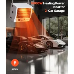 VEVOR Electric Garage Heater, 5000-Watt Wall/Ceiling Mounted Shop Heater for 2 Cars, Overheat Protection & 3 Adjustable Angles, Heavy Duty Commercial for Indoor Workshop Warehouse,240V White