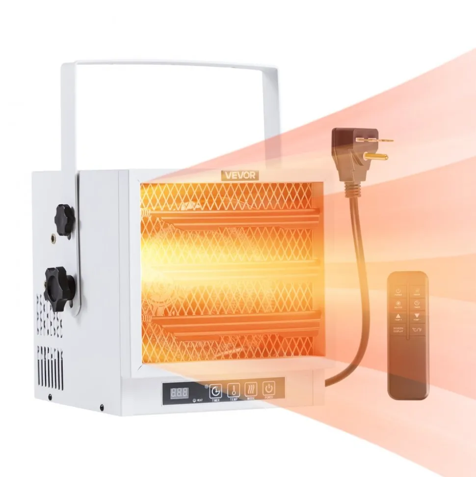 VEVOR Electric Garage Heater, 4800-Watt with Remote Control & 10 Hour Timer & Overheat Protection Wall/Ceiling Mounted Shop Heater, Commercial Fan-forced for Indoor Workshop Warehouse,240V White