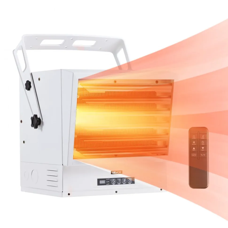 VEVOR Electric Garage Heater, 15000-Watt with Remote Control & 10 Hour Timer & Overheat Protection Wall/Ceiling Mounted Shop Heater, Commercial Fan-forced for Indoor Workshop Warehouse,240V White