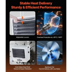 VEVOR Electric Garage Heater, 15000-Watt with Remote Control & 10 Hour Timer & Overheat Protection Wall/Ceiling Mounted Shop Heater, Commercial Fan-forced for Indoor Workshop Warehouse,240V White
