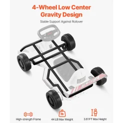 VEVOR Electric Go Kart, 6V 4.5Ah Battery, Pedal Go Kart Portable Outdoor Race Toy for Kids Ages 2+, 20000 RPM Motor, 2 MPH Constant Speed, LED Headlight & Horn, Non-slip Tires, 44 lbs Max Load, White