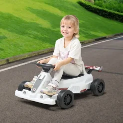 VEVOR Electric Go Kart, 6V 4.5Ah Battery, Pedal Go Kart Portable Outdoor Race Toy for Kids Ages 2+, 20000 RPM Motor, 2 MPH Constant Speed, LED Headlight & Horn, Non-slip Tires, 44 lbs Max Load, White