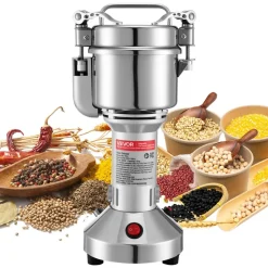 VEVOR Electric Grain Mill Grinder, 0.3 lbs Commercial Spice Grinders, High Speed 850W Stainless Steel Pulverizer Powder Machine, for Dry Grains, Spices, Cereals, Coffee, Corn & Pepper, Straight Type