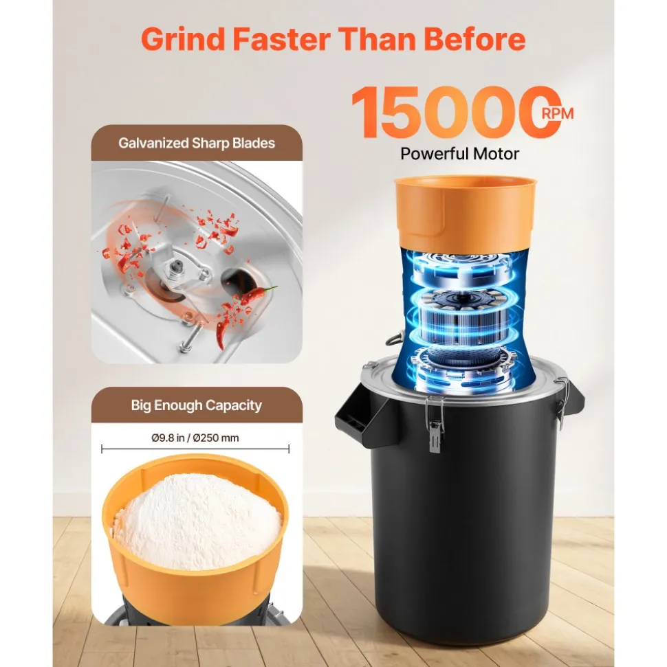VEVOR Electric Grain Mill Grinder, 600W High Power Commercial Spice Grinder, 14 Gal Pulverizer Powder Machine with Galvanized Sharp Blades, for Dry Grains, Spices, Cereals, Coffee, Corn & Pepper