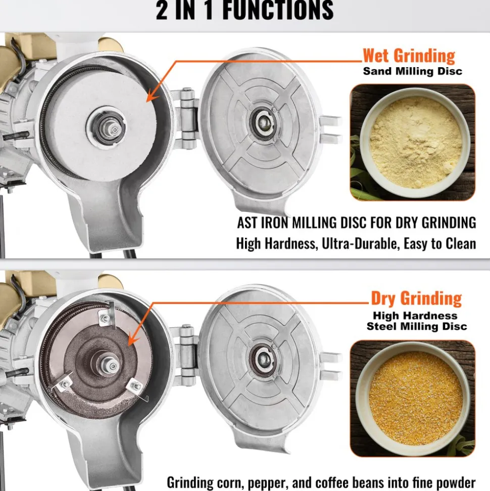 VEVOR Electric Grain Mill Grinder, 3000W Spice Grinders, Commercial Corn Mill with Funnel, Thickness Adjustable Powder Machine, Heavy Duty Feed Flour Cereal Mill Wheat Grinders, Dry & Wet Grinder
