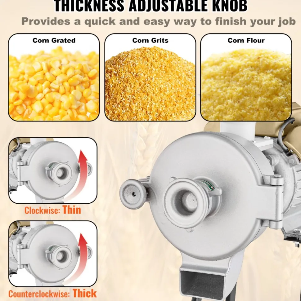 VEVOR Electric Grain Mill Grinder, 3000W Spice Grinders, Commercial Corn Mill with Funnel, Thickness Adjustable Powder Machine, Heavy Duty Feed Flour Cereal Mill Wheat Grinders, Dry & Wet Grinder