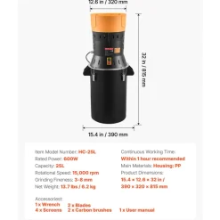 VEVOR Electric Grain Mill Grinder, 600W High Power Commercial Spice Grinder, 6.6 Gal Pulverizer Powder Machine with Galvanized Sharp Blades, for Dry Grains, Spices, Cereals, Coffee, Corn & Pepper