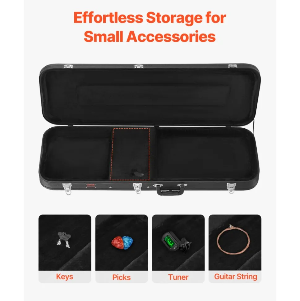 VEVOR Electric Guitar Hard Case, 43.11 in Rectangular Guitar Hard Case, With Lock Latch Keys Handle, PVC Padding Soft Lining Water-Resistant Hard Shell Guitar Cases, for 39 in Electric Guitars, Black