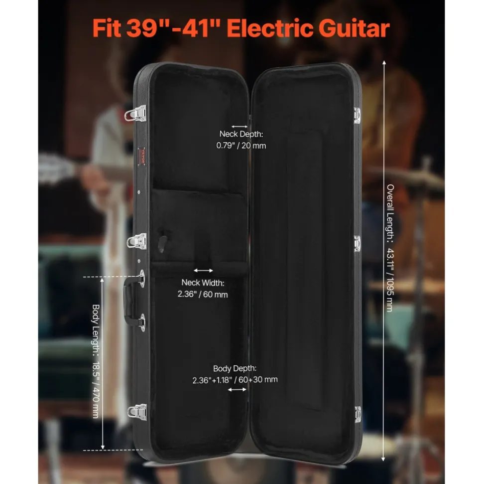 VEVOR Electric Guitar Hard Case, 43.11 in Rectangular Guitar Hard Case, With Lock Latch Keys Handle, PVC Padding Soft Lining Water-Resistant Hard Shell Guitar Cases, for 39 in Electric Guitars, Black