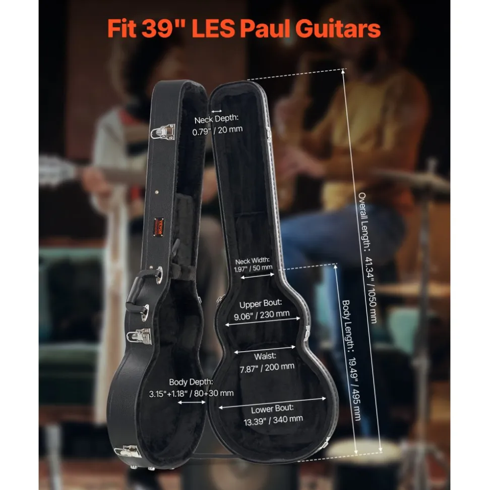 VEVOR Electric Guitar Hard Case, 41.34 in Gourd-Shaped Guitar Hard Case, With Lock Latch Keys Handle, PVC Padding Soft Lining Water-Resistant Hard Shell Guitar Case, for 39 in LES Paul Guitars, Black