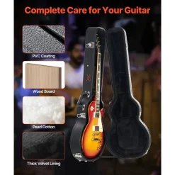 VEVOR Electric Guitar Hard Case, 41.34 in Gourd-Shaped Guitar Hard Case, With Lock Latch Keys Handle, PVC Padding Soft Lining Water-Resistant Hard Shell Guitar Case, for 39 in LES Paul Guitars, Black