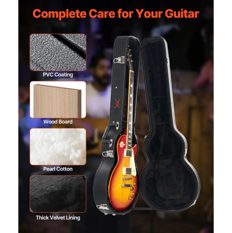 VEVOR Electric Guitar Hard Case, 41.34 in Gourd-Shaped Guitar Hard Case, With Lock Latch Keys Handle, PVC Padding Soft Lining Water-Resistant Hard Shell Guitar Case, for 39 in LES Paul Guitars, Black