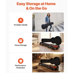 VEVOR Electric Guitar Hard Case, 42.2 Inch, Wooden Hard-Shell Protective Carrying Case with Lock Latch, Sponge Lining, Keys, Accessory Compartment, Water-Resistant, for 39 Inch Les Paul Guitars, Black